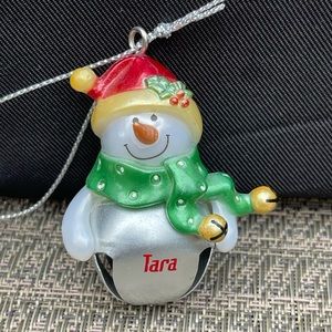 Tara Personalized Jingle Bell Snowman Christmas Ornament NWT